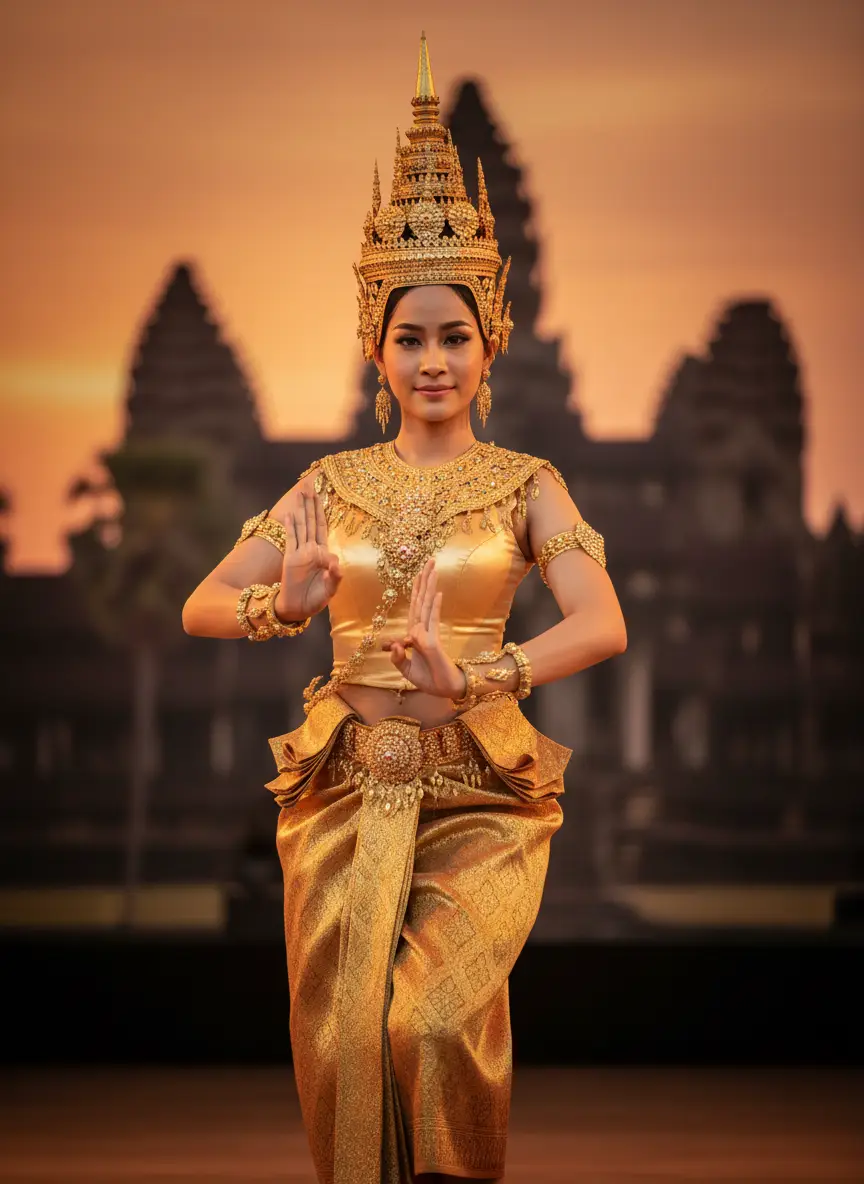 Danseuses Apsara en costume traditionnel au Cambodge