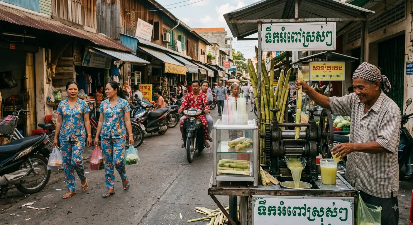 Jus de canne à sucre au Cambodge