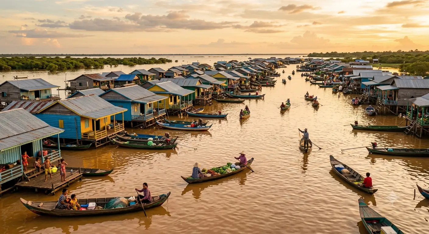 Tonlé Sap — le plus grand lac d'eau douce d'Asie du Sud-Est, village flottant